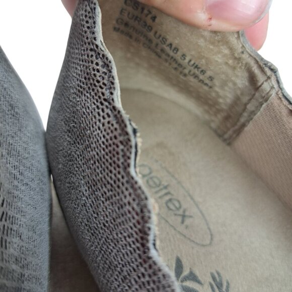 Aetrex Christie Wedge Leather Loafers Size 39 US 8.5 Taupe Gray Slip On Reptile - Picture 9 of 13